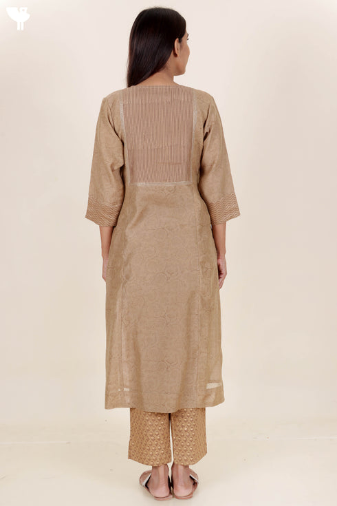 Chanderi Silk Kurta Pant And Dupatta Set In Block Print